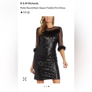 R&M Richards Black Sequin Dress with Feather Trim